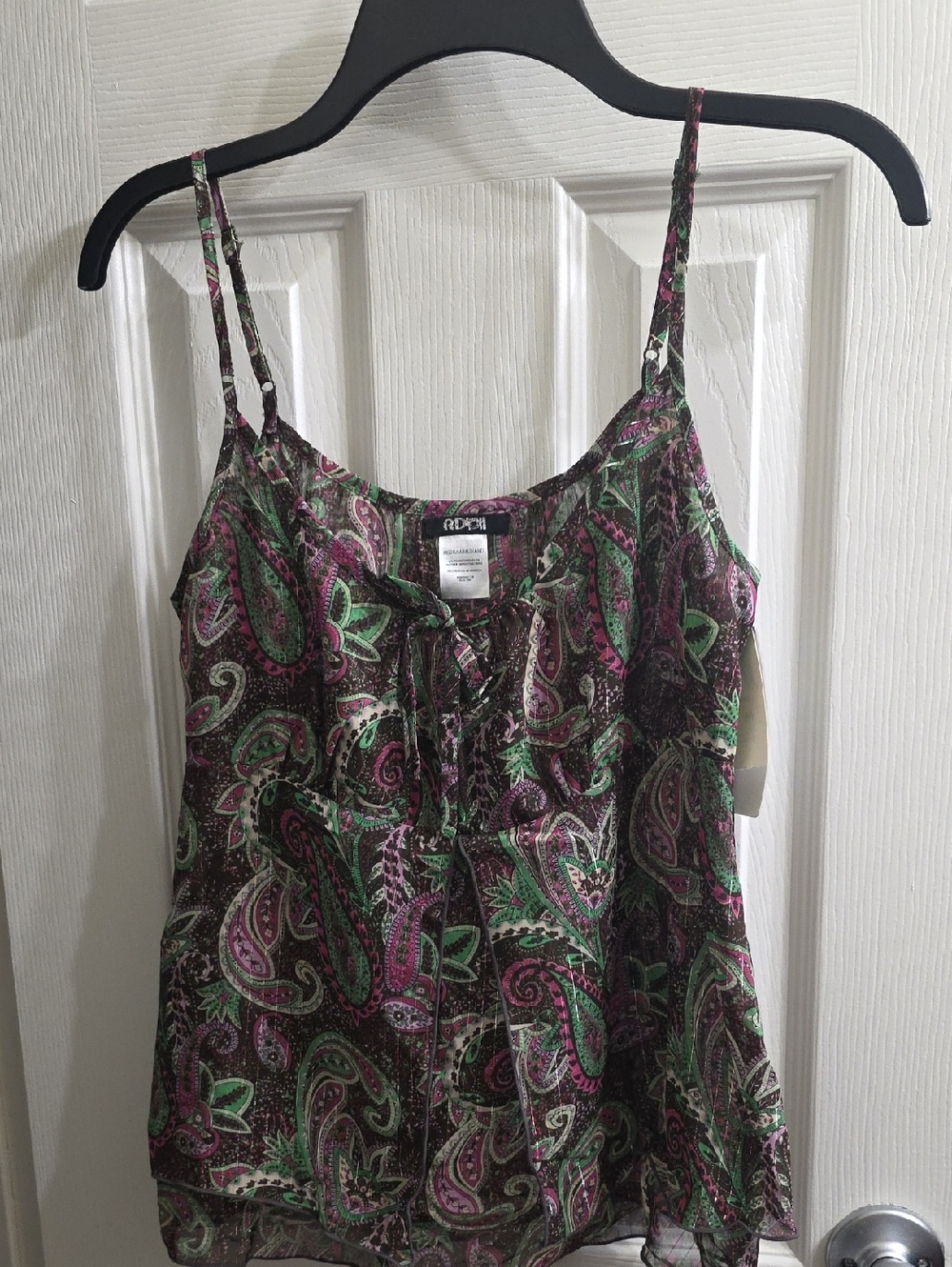 RDOII Stylish Purple & Green Paisley Spaghetti Strap Cami Size M